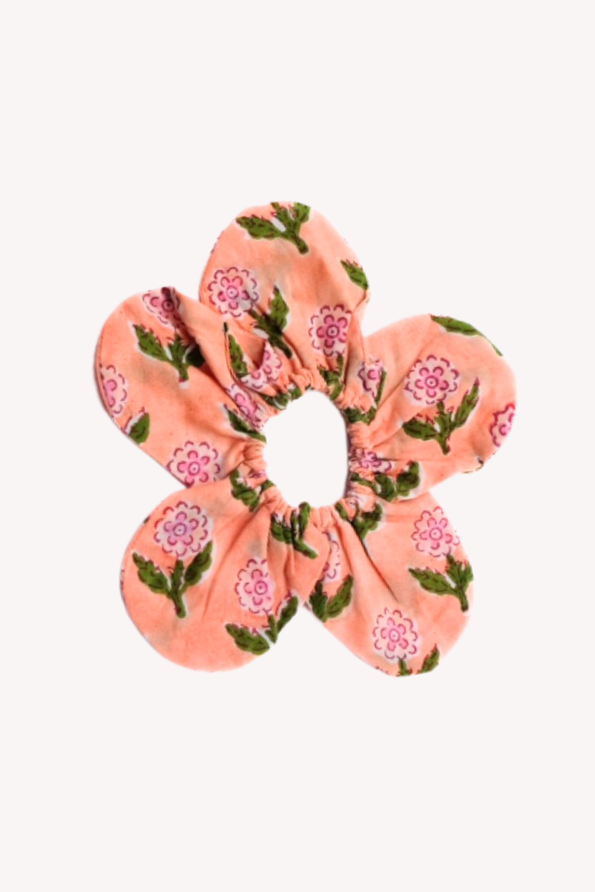 Floral patterned scrunchie on a white background