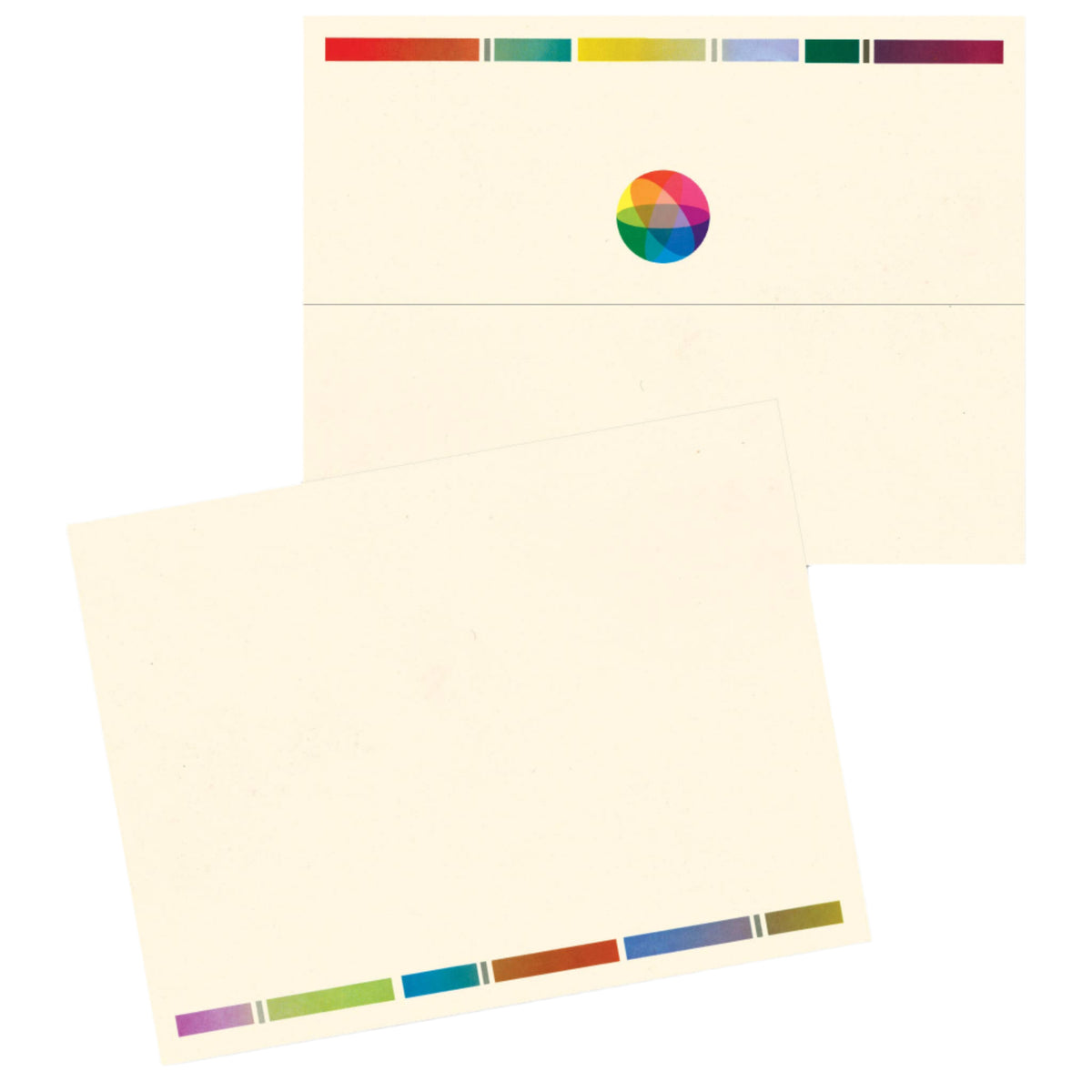 Two sheets of paper with colorful stripe designs on a gray background