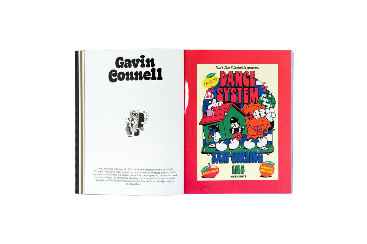 White and red  pages with black text and colorful graphics.