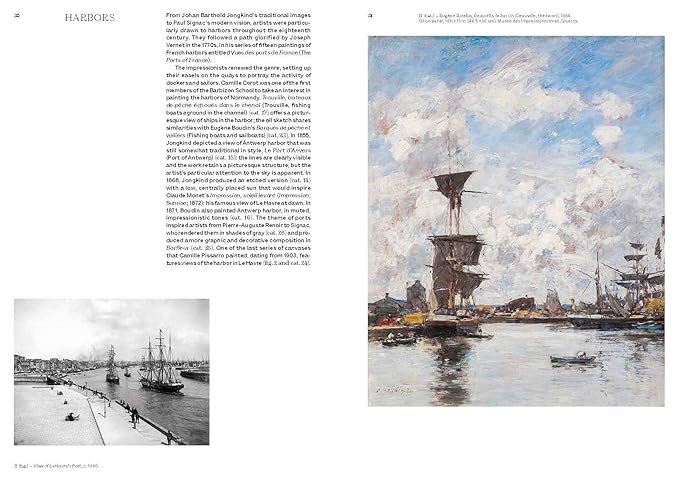 Artistic depiction of a harbor scene with ships and a tall structure, accompanied by text on the left.