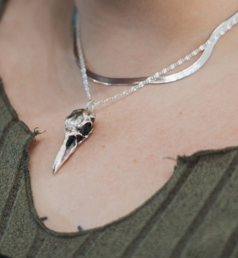Large Raven Skull Necklace