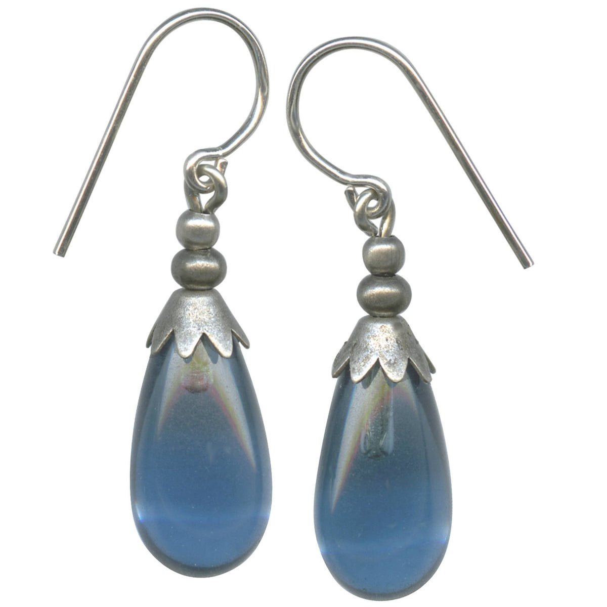 Glass Drop Earrings with Silver Accent