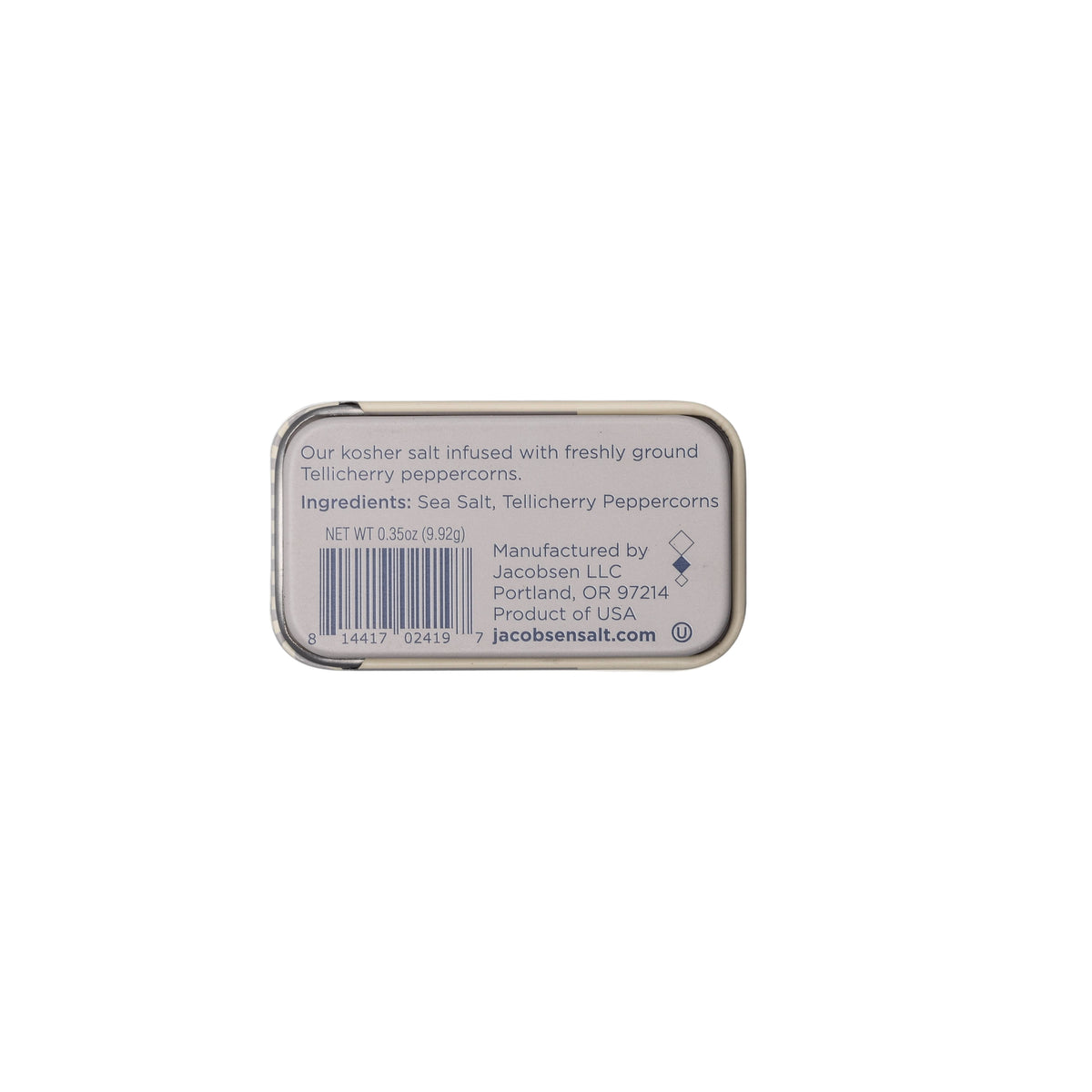 Small rectangular container with a barcode label on a white background