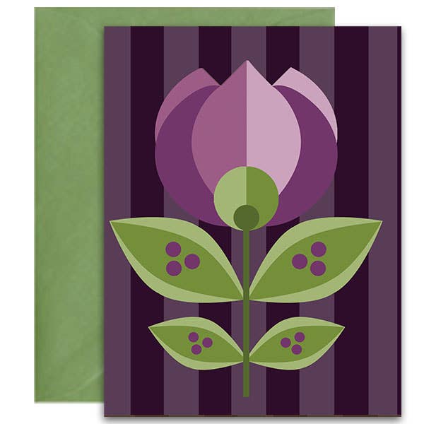Purple Tulip Mid Century Modern Flower Note Card