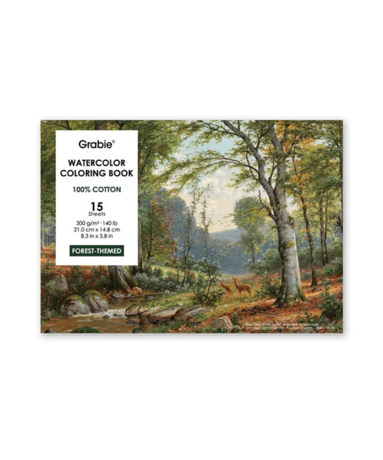 15 Sheets Forest-Themed Watercolor Coloring Book