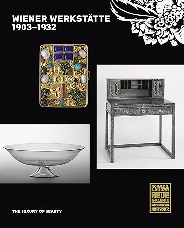 Collage of decorative items with text about Wiener Werkstätte and a New York gallery logo.