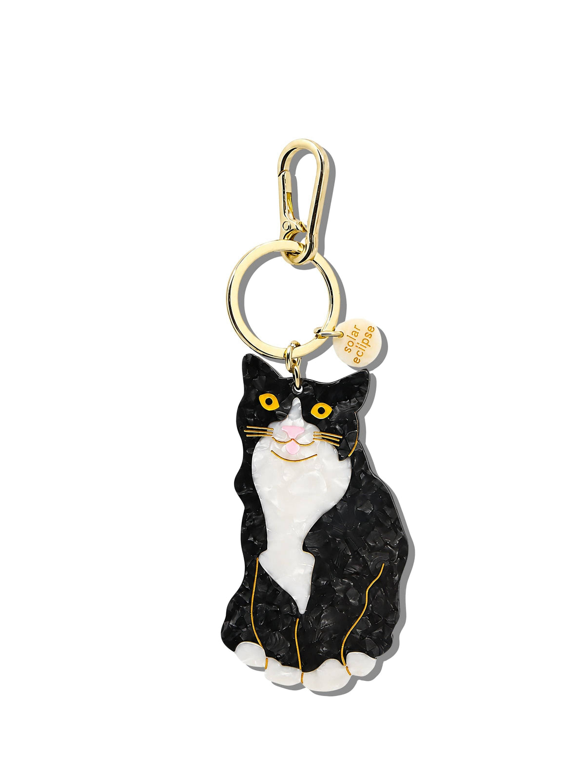 Hand-painted Tuxedo Cat Bag Charm + Keychain | Eco-Friendly