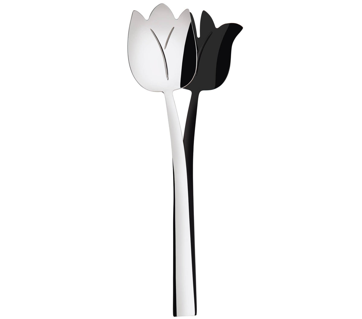 Tulips 2 Piece Salad Serving Set Silver / Black