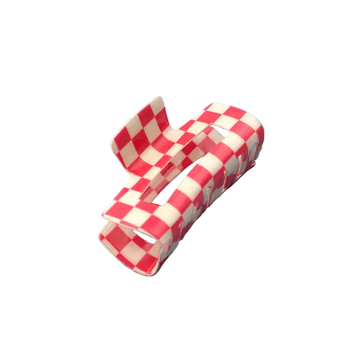 Pink and white checkered hair clip