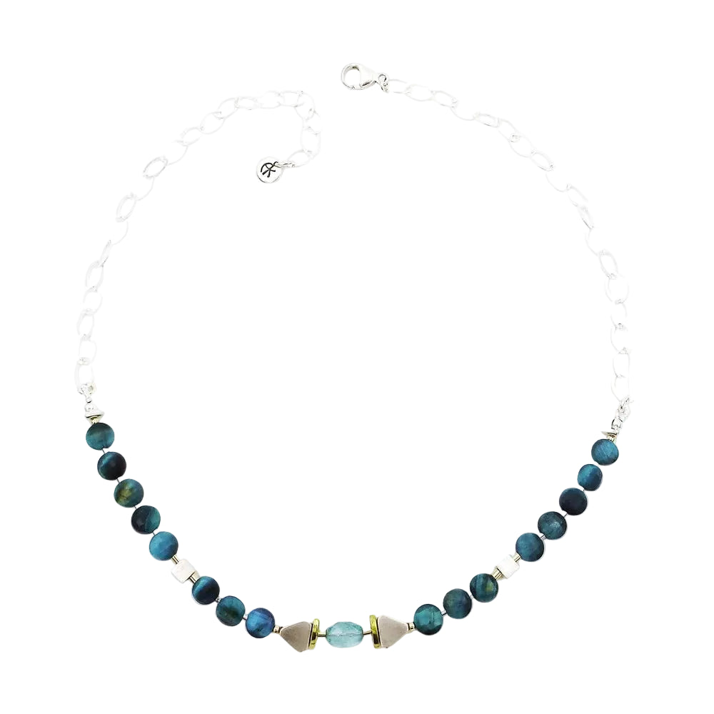 Blue Tigers Eye & Apatite Oval Necklace