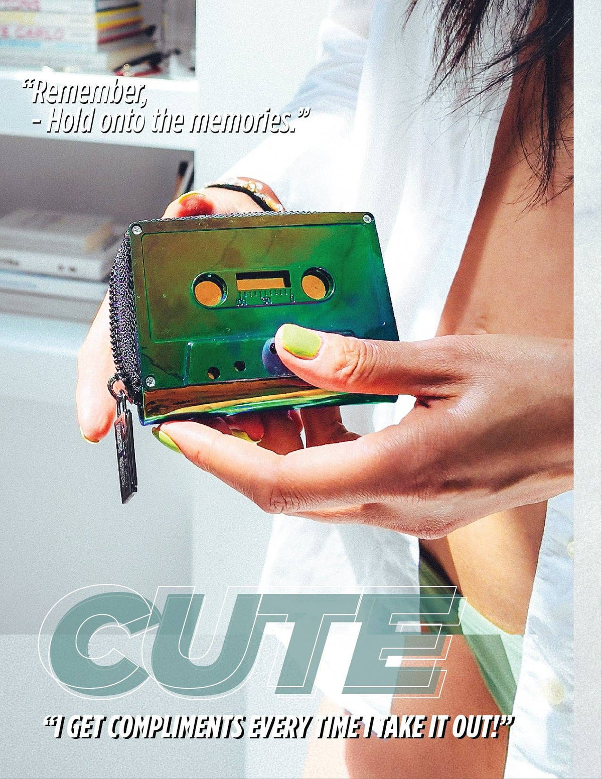 Electro Green Chrome Cassette Wallet | Holographic 80s Gifts
