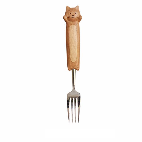 Hand-Carved Kitten Spoon & Fork