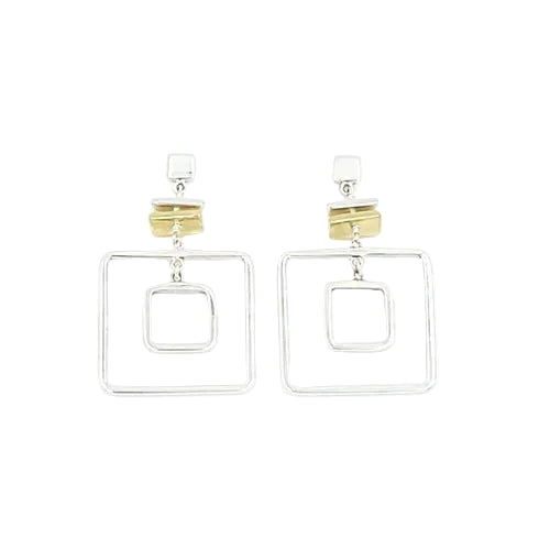 Silver Double Square Earrings