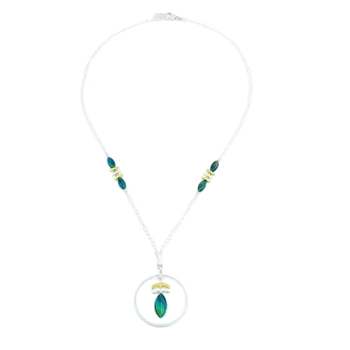 Teal Created Opal In Circular Pendant Necklace