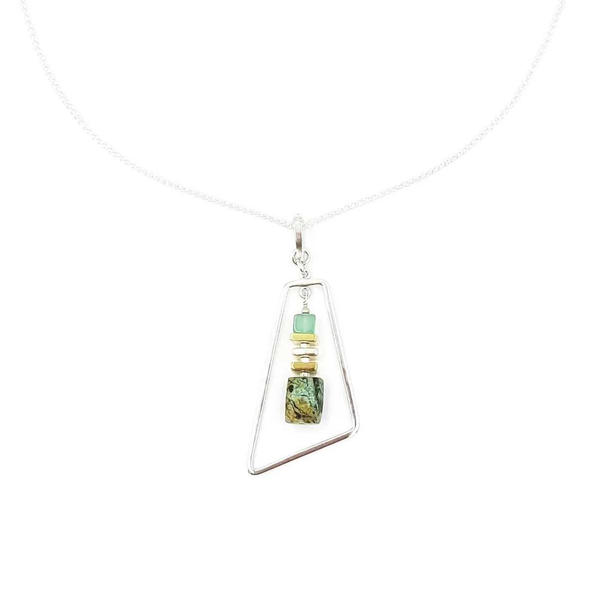 Asymmetrical Triangle Peruvian Turquoise & Blue Chalcedony Pendant Necklace