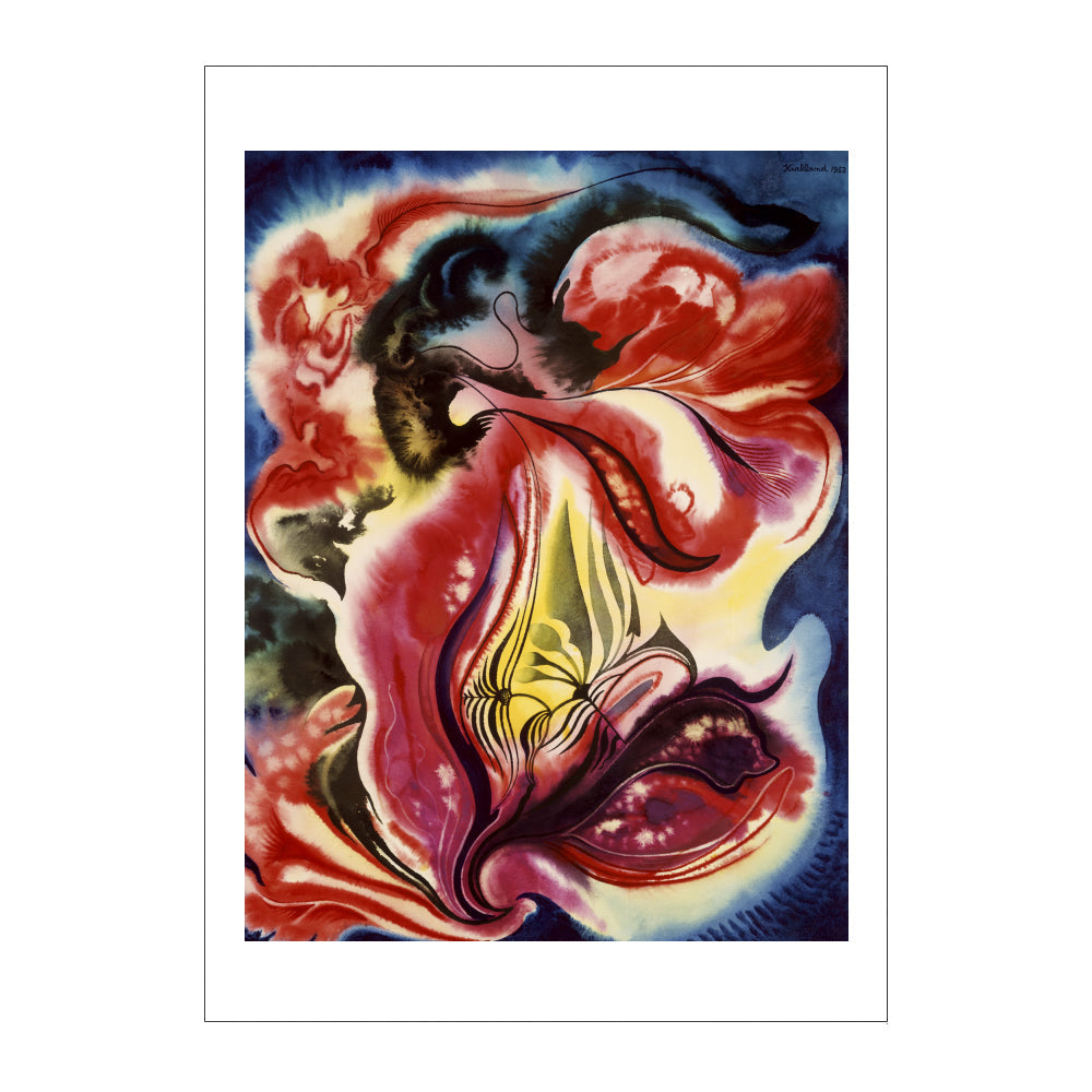 Abstract artwork with swirling colors on a white background