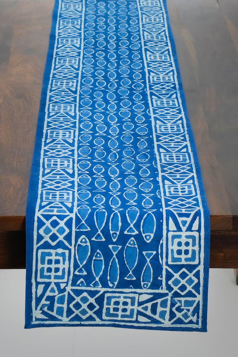 Indigo Fish Table Runner