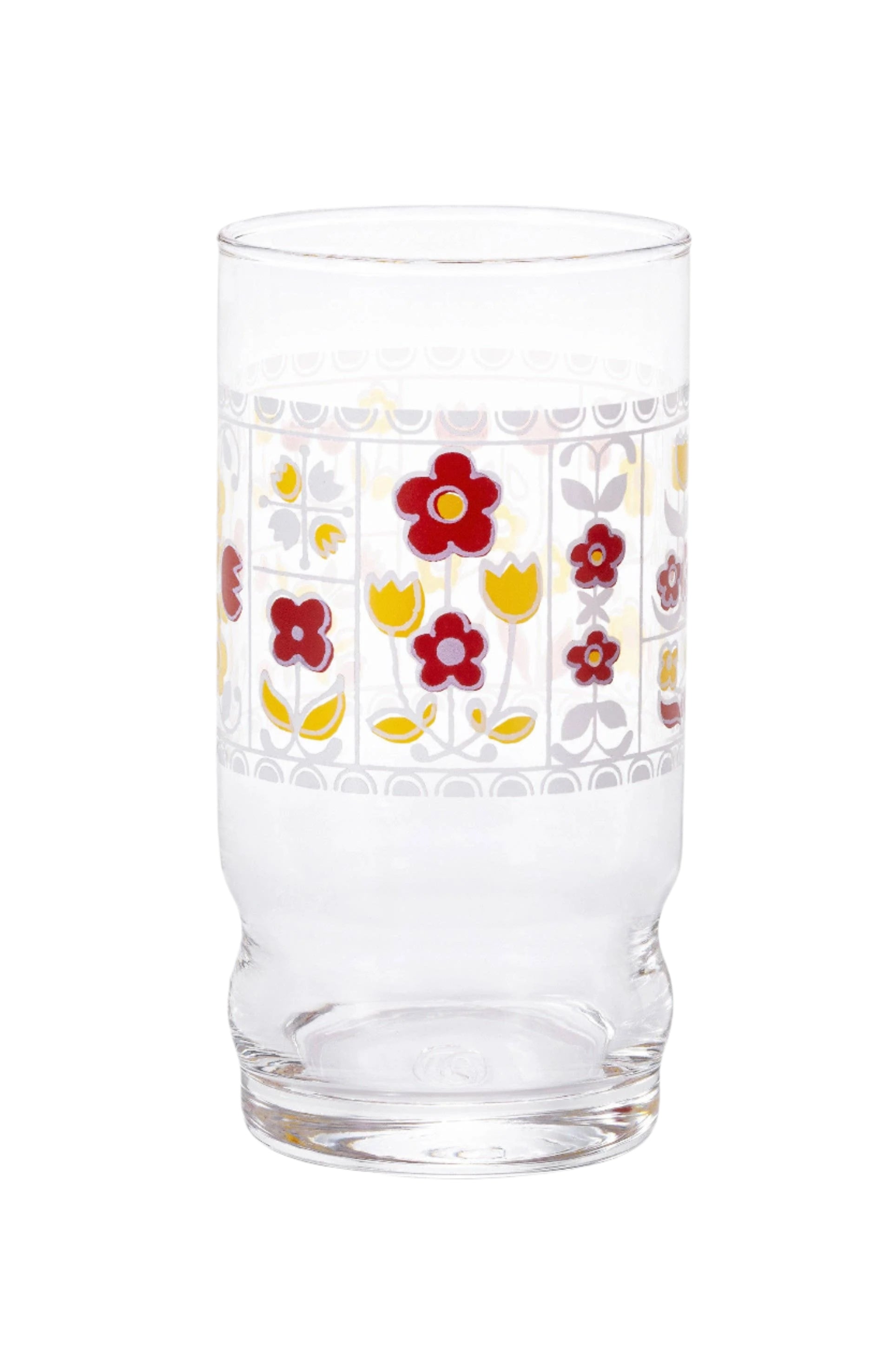 Clear glass with floral design on a white background