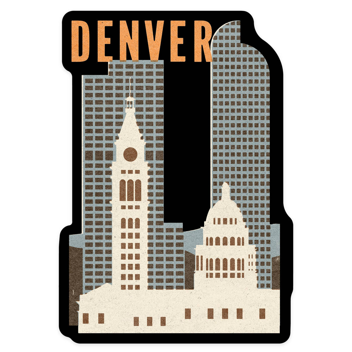 Denver, Colorado, Woodblock Sticker