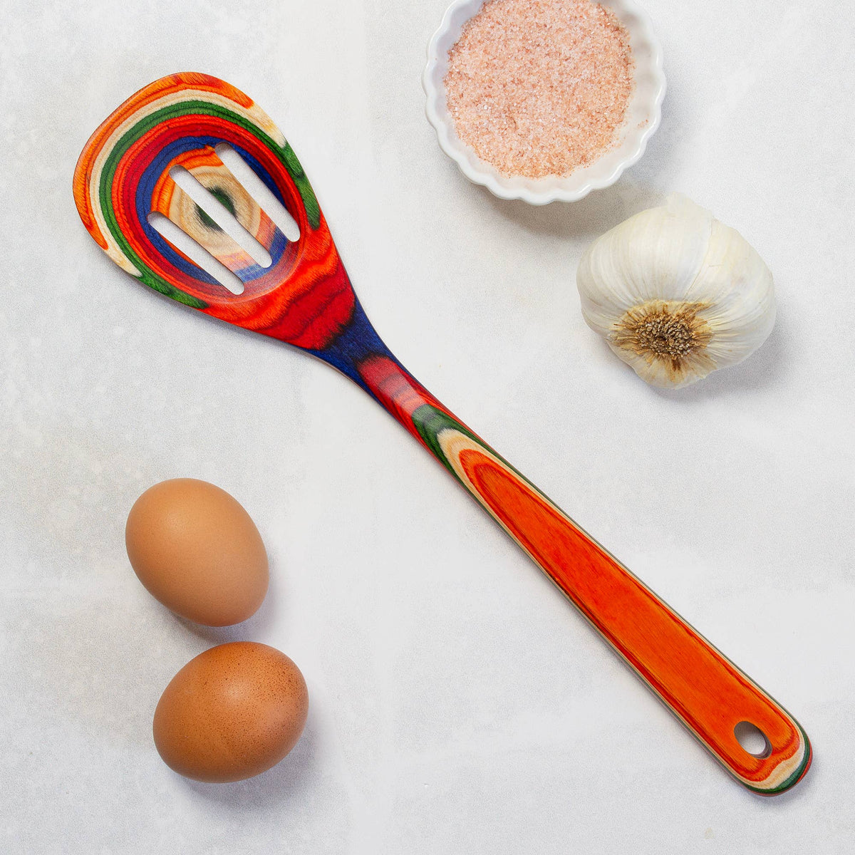 Baltique® Marrakesh Colorful Wooden Slotted Spoon, 12.5"