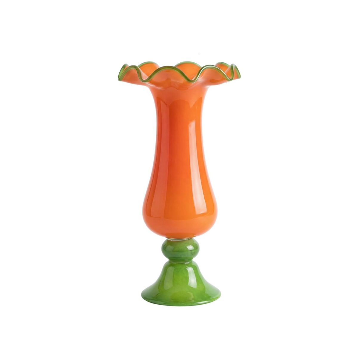 Sunset Bloom Murano Style Ruffled Glass Vase
