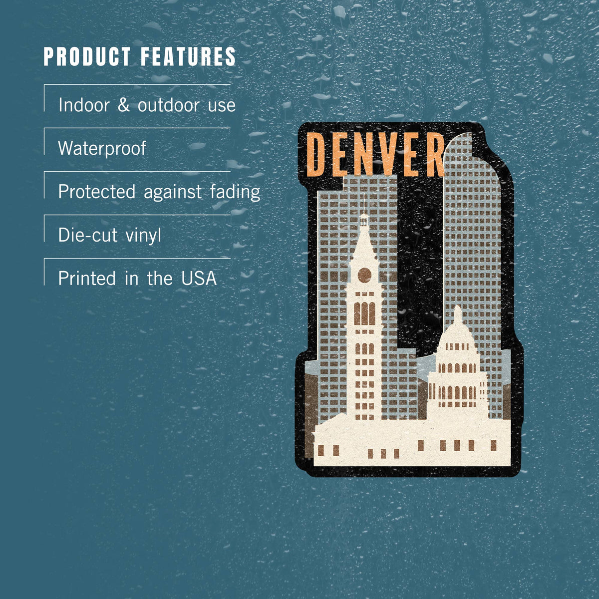 Denver, Colorado, Woodblock Sticker