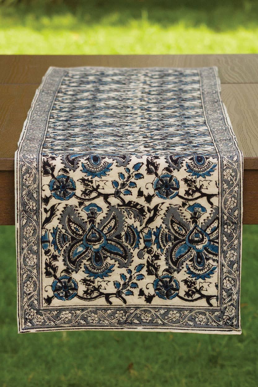 Blue & Silver Kalamkari Table Runner