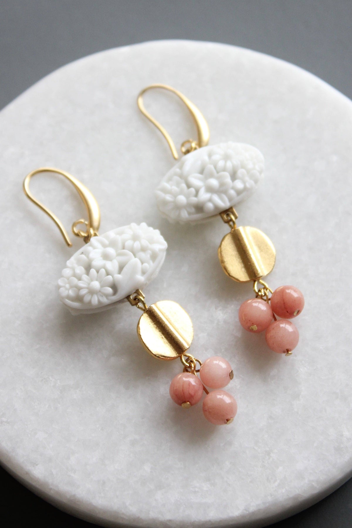Vintage Chalk White Glass Cluster Earrings