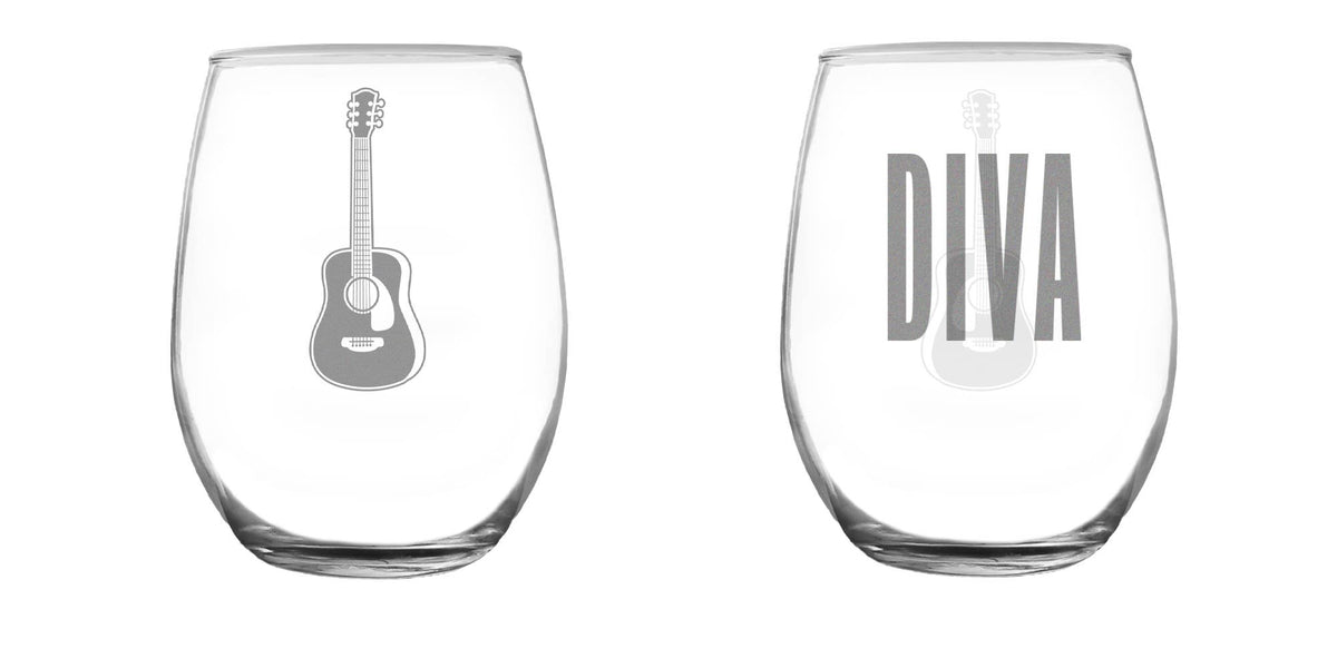 Acoustic Guitar, DIVA Logo - 15oz Stemless Wine Glass