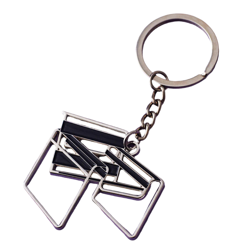 keychain with a chair with black back and seat on a white background