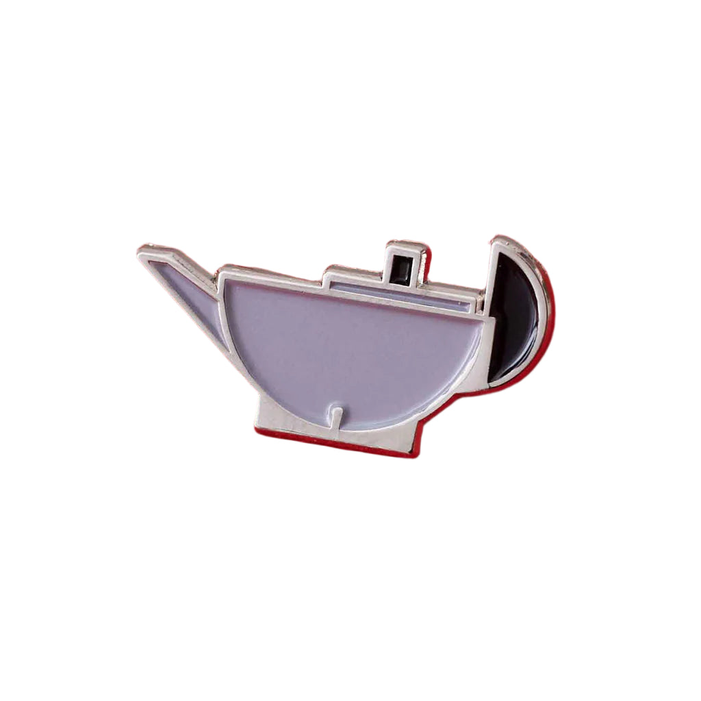 Metallic teapot-shaped object on a white background