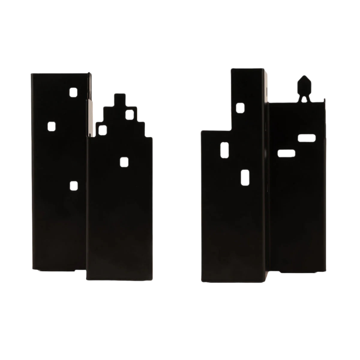 Black cityscape bookends on a white background