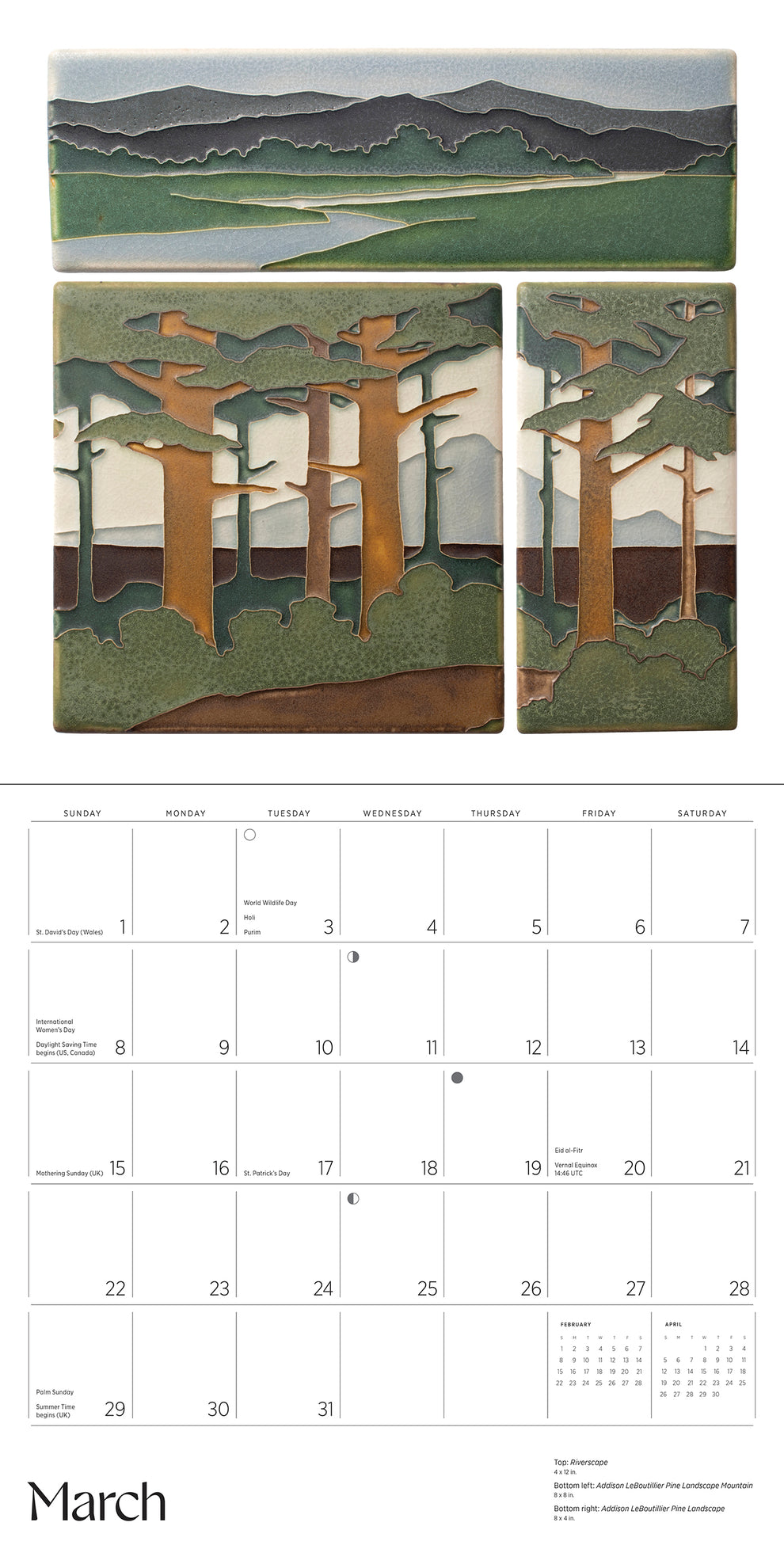 Arts &amp; Crafts Tiles: Made by Motawi Tileworks 2026 Wall Calendar