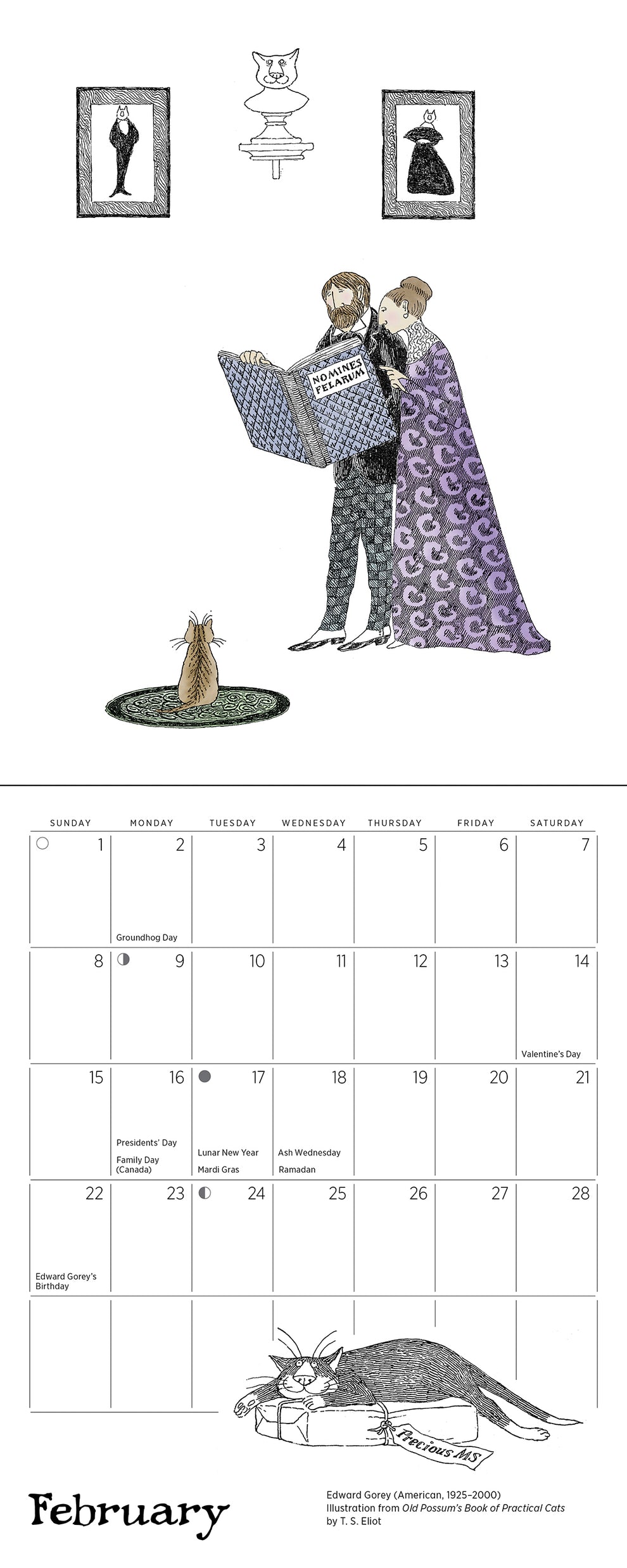 Edward Gorey: Practical Cats 2026  Mini Wall Calendar