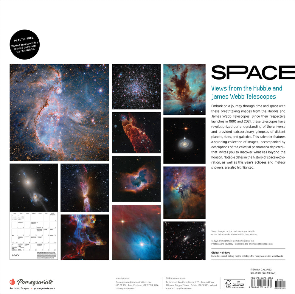 Space: Views from the Hubble and James Webb Telescope Wall Calendar