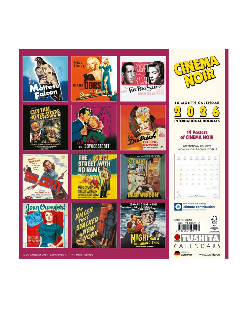 Cinema Noir 2026 Wall Calendar