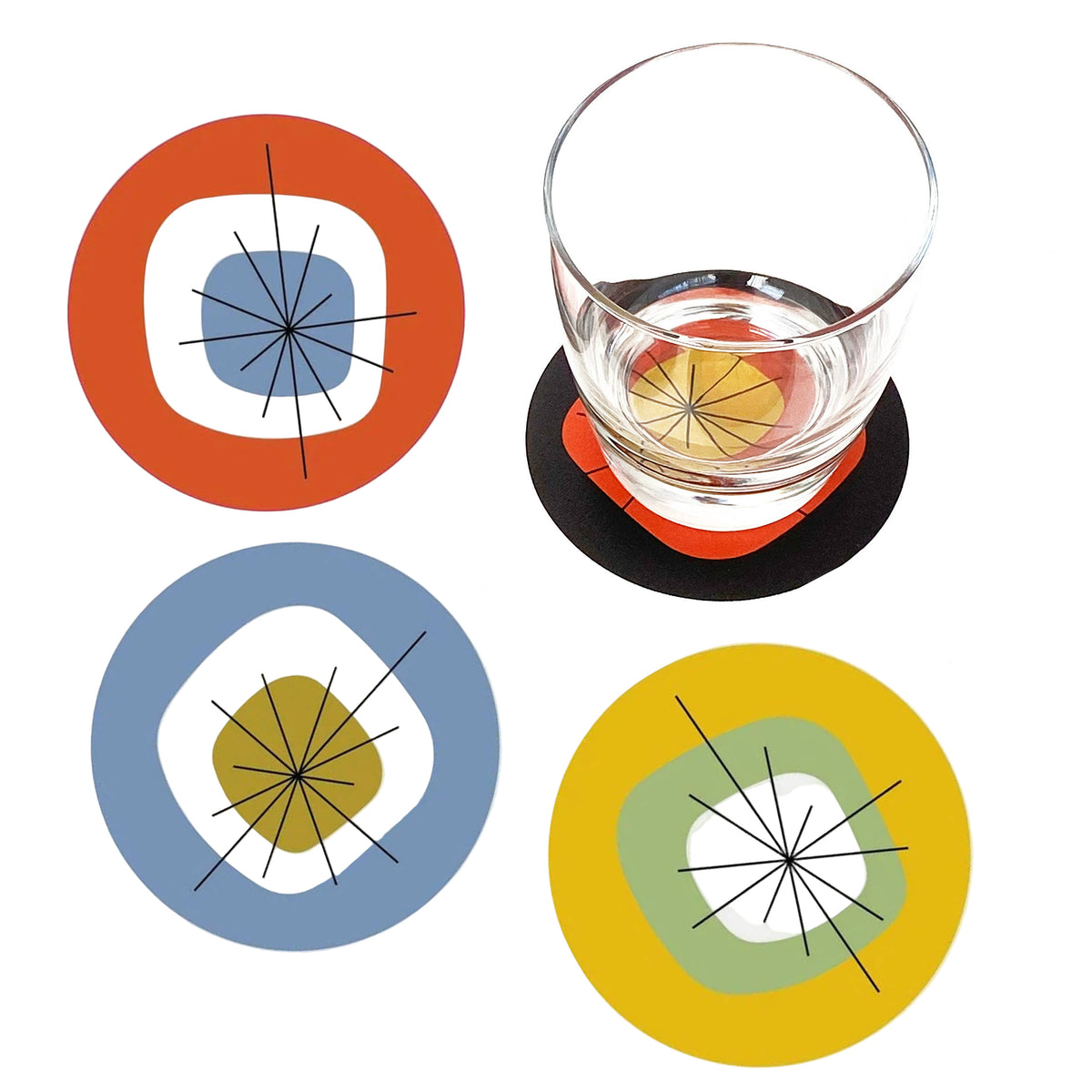 Atomic Vinyl Coasters - Set of 8 - Mixed Colors