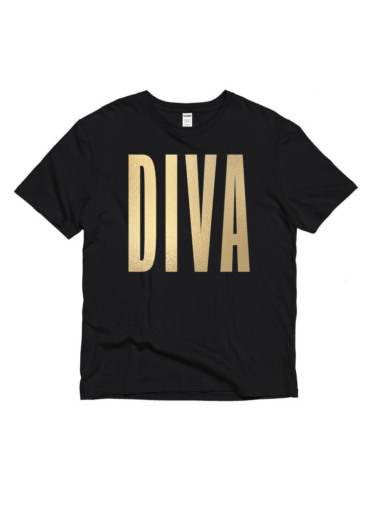 Gold DIVA Logo on Black T-Shirt