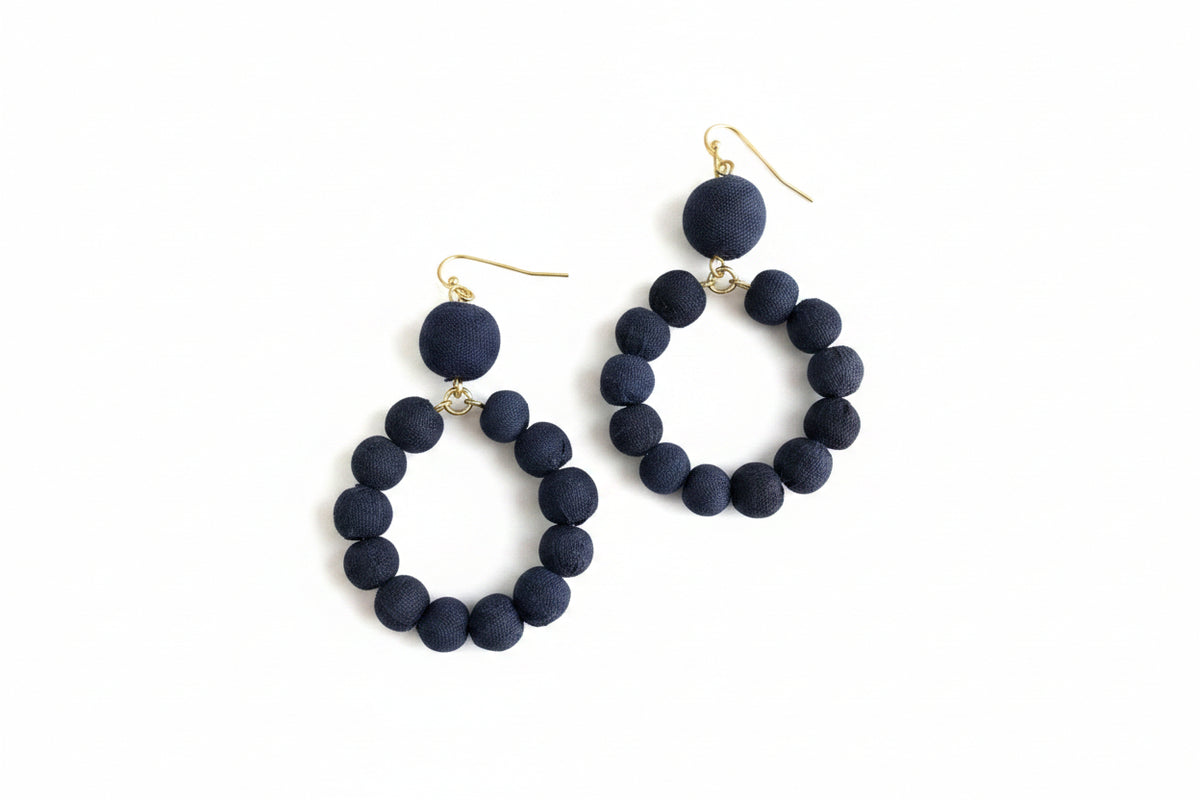 Kantha Indigo Dangling Hoops