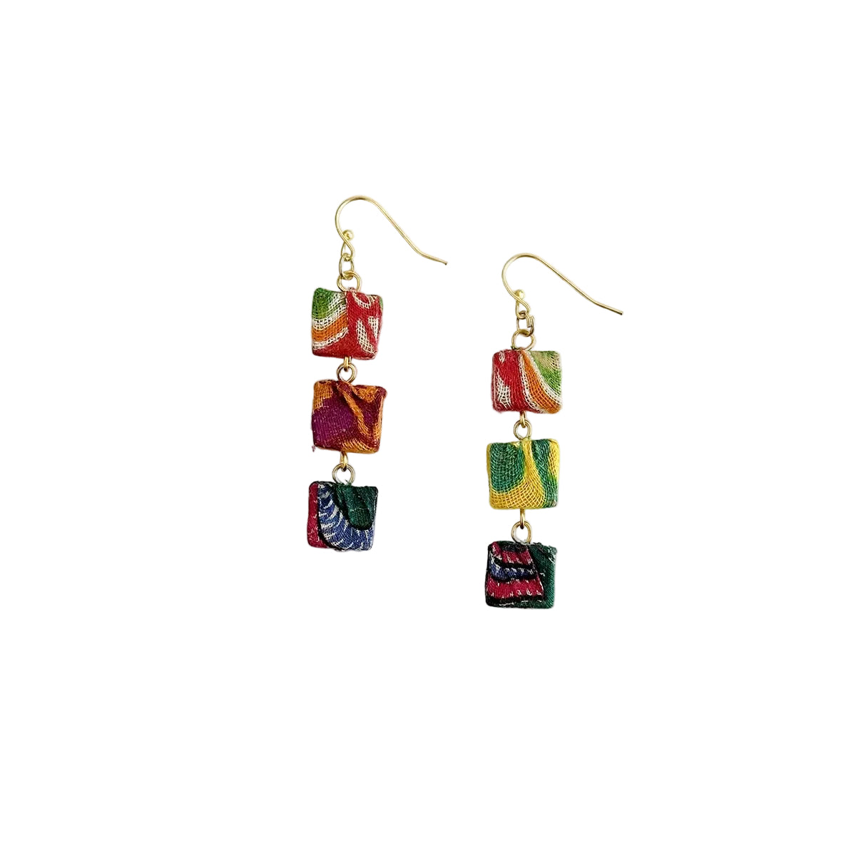 Kantha Fluid Square Trio Earrings