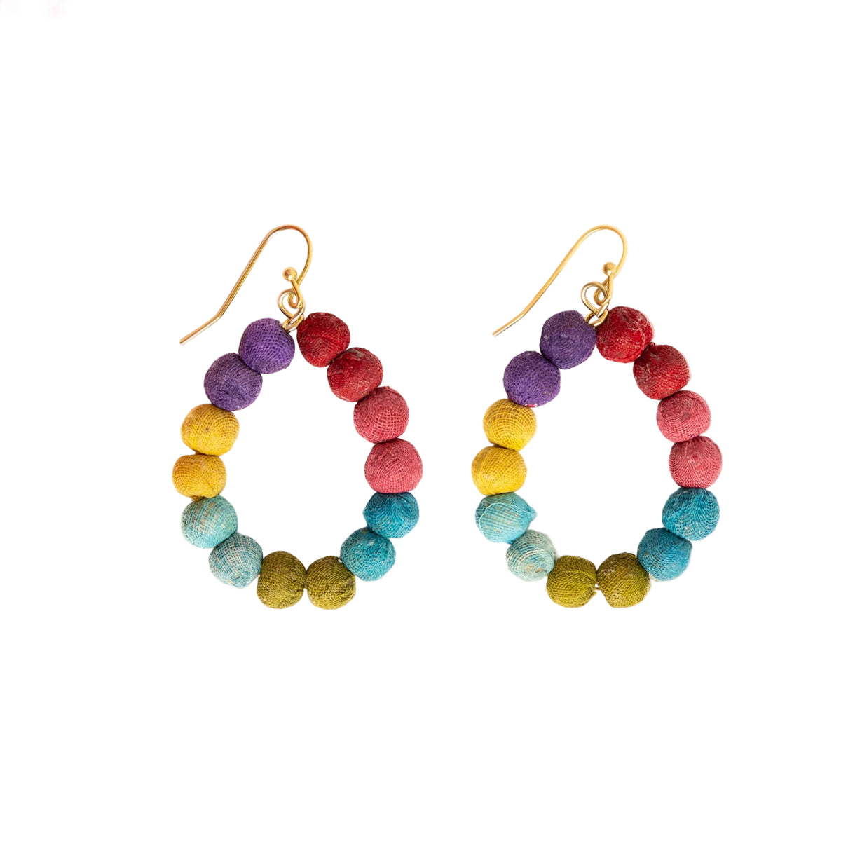 Colorblock Kantha Teardrop Earrings - Brights