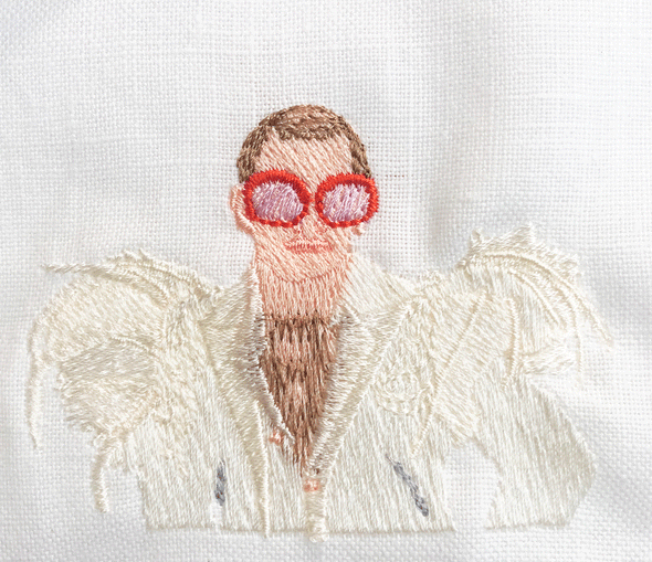 Set of 4 Elton John Linen Embroidered Cocktail Napkins