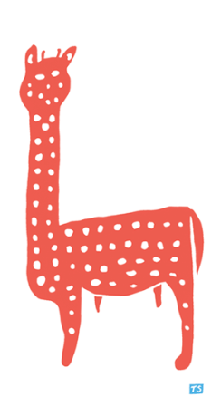 Notecard with white background and red giraffe.