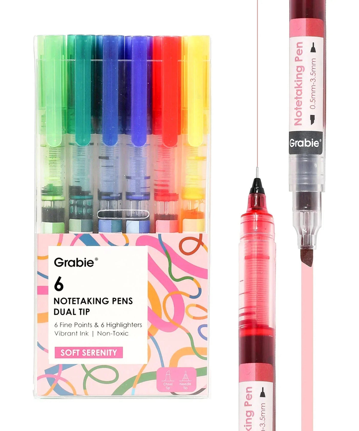 Dual-Tip Notetaking Pen Set of 6 - Soft Serenity