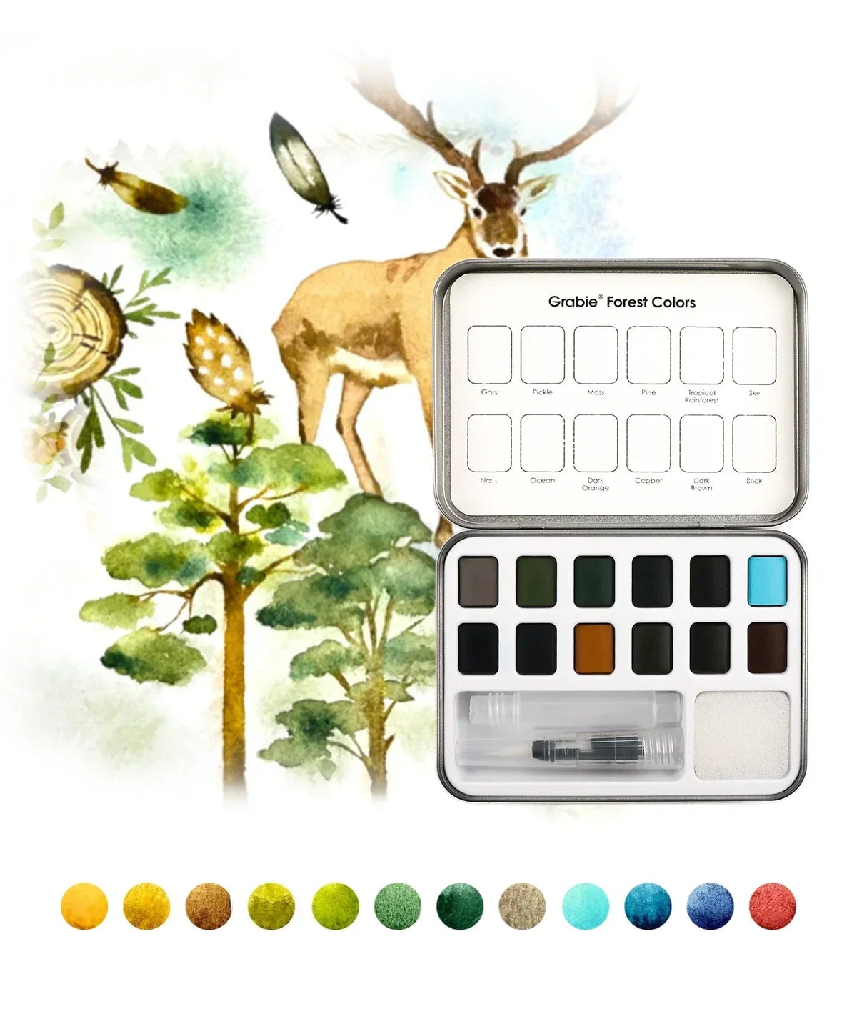 Watercolor Pocket Set of 12 with Brush - Forest Colors