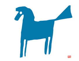 Notecard with white background and blue horse.