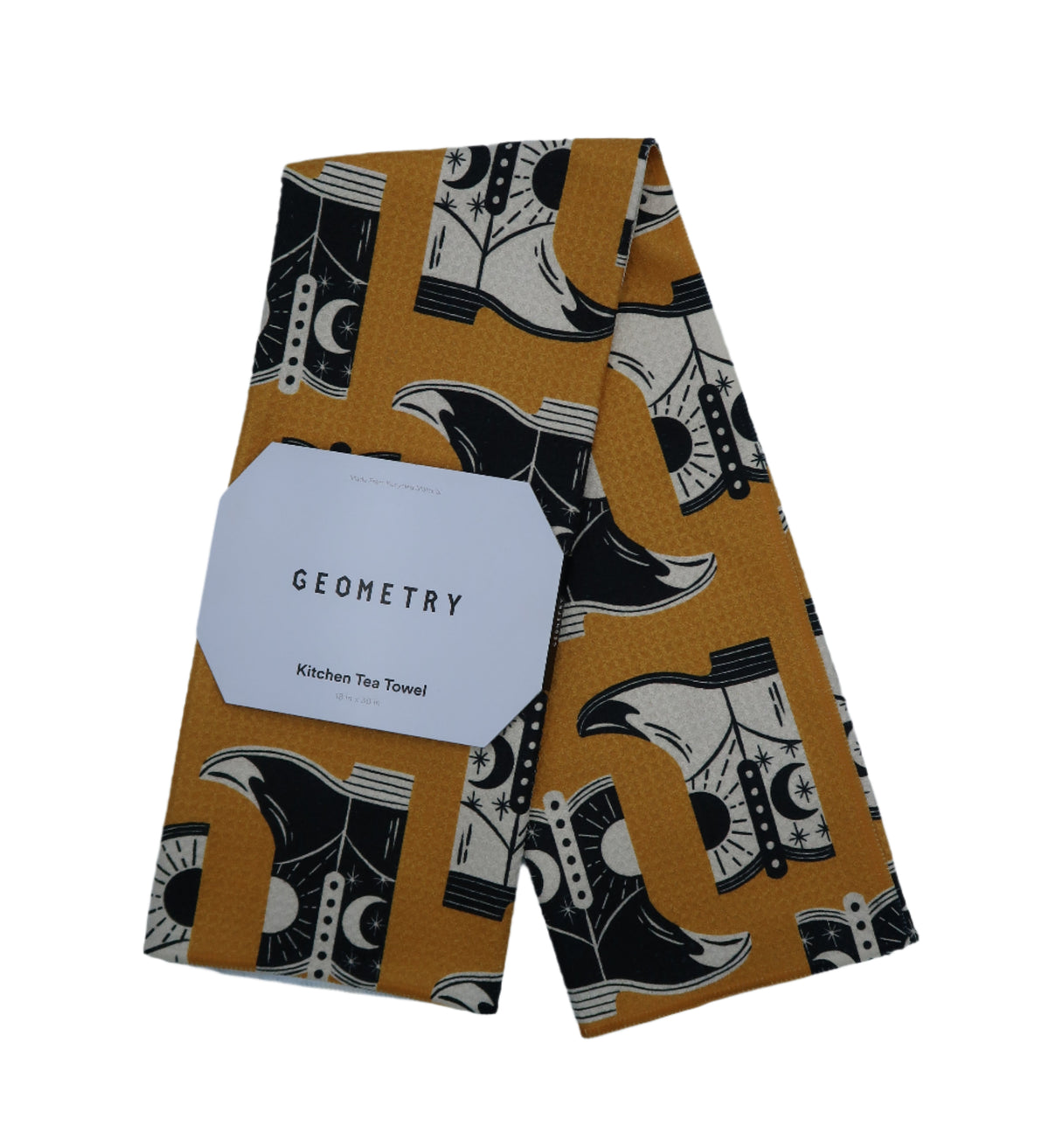 Dark yellow towel with black cowboy boot patter