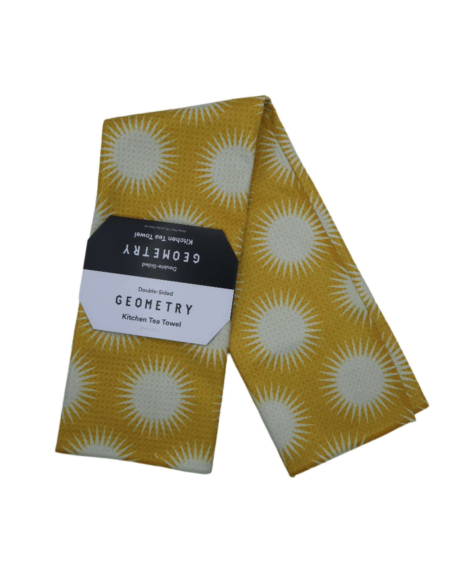 Yellow towel with beige sun burst pattern