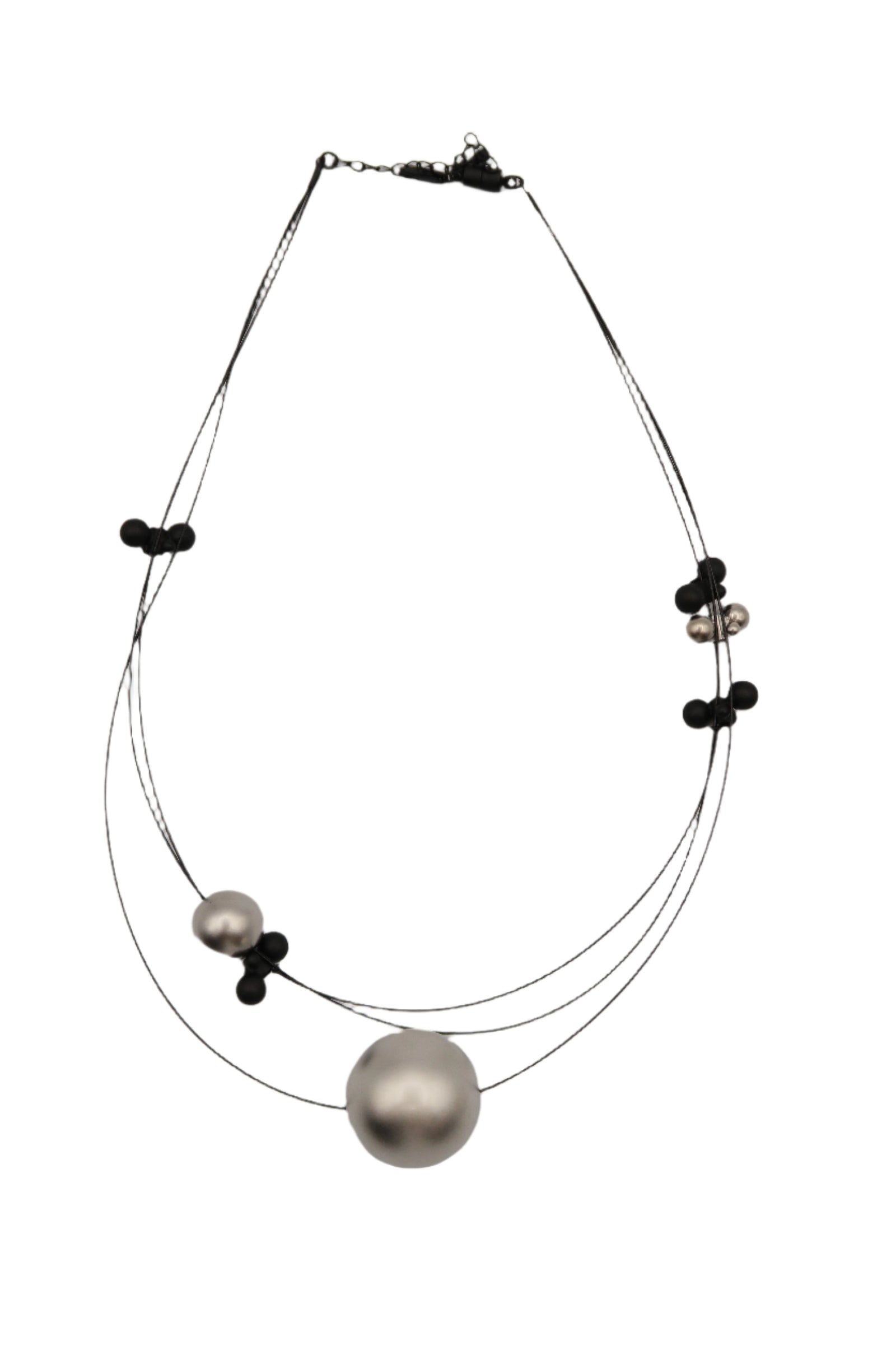 Necklace with black chain and silver beads