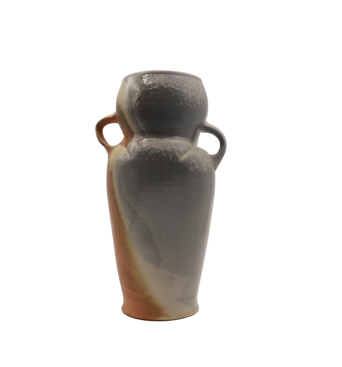 Ceramic vase with two handles on a white background